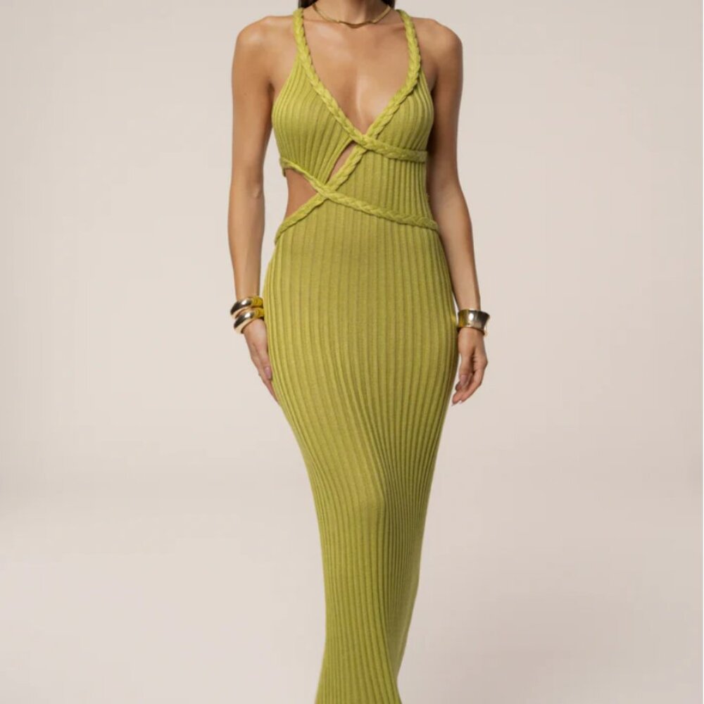 JLUXLABEL Lime Drift And Dream Braided Maxi Dress